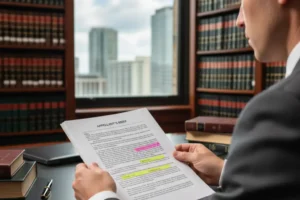 An attorney carefully reviewing an appellant's brief, a critical step in the Illinois civil appeals process.